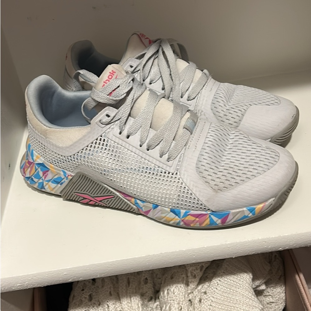 Reebok White Athletic Shoes with Multicolor Accents